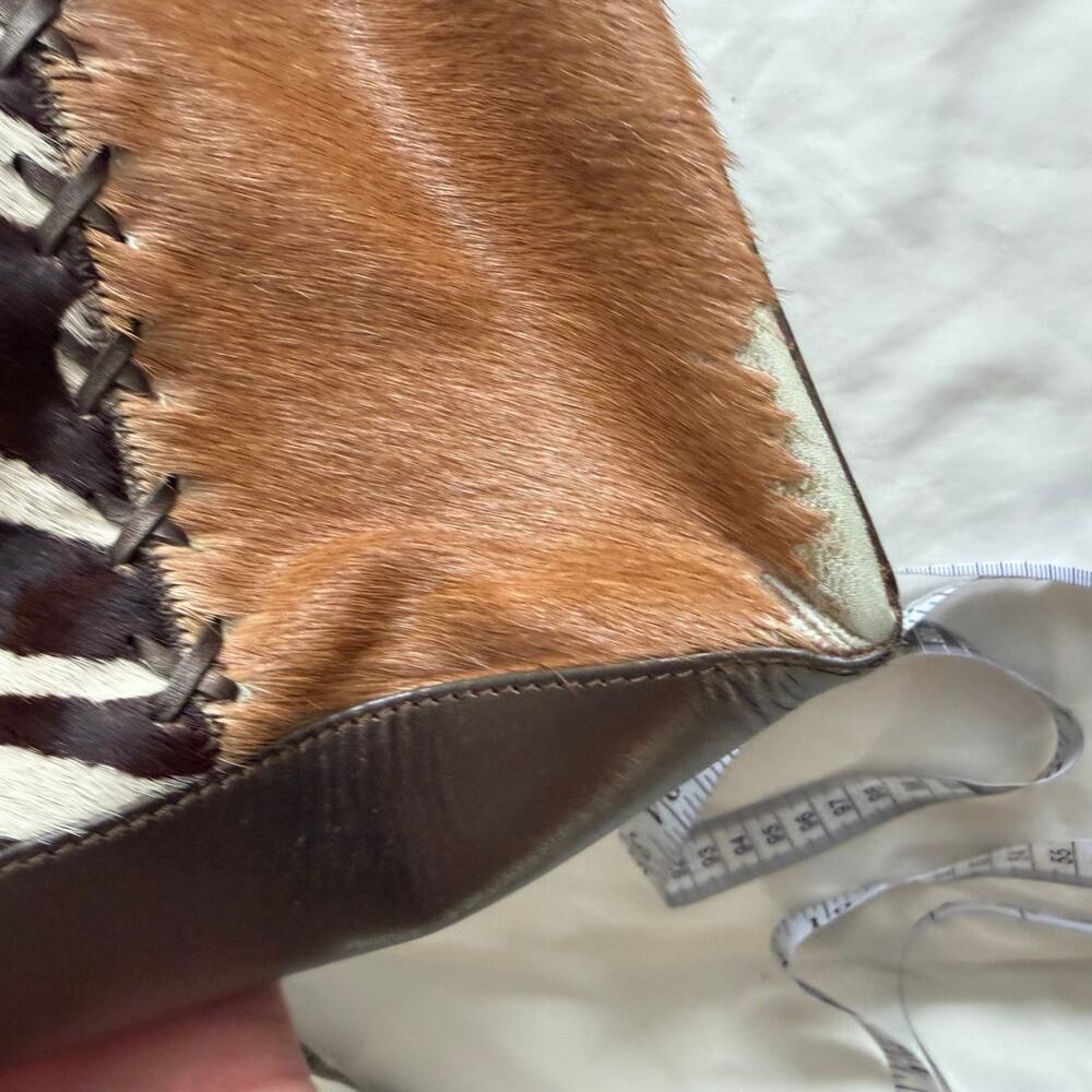 Vtg Y2K 2000s Brown Genuine Leather Animal Print Shoulder Purse - Picture 4 of 11